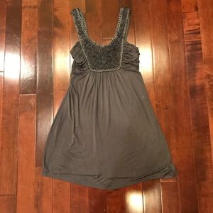 Soprano Gray Floral Sparkle Casual Ruched Dress